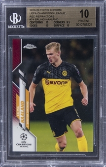 2019-20 Topps Chrome UEFA Champions League Red Refractor #74 Erling Haaland Rookie Card (#10/10) - BGS PRISTINE 10 - Pop. 1 of 1!